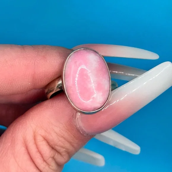 Rare Thulite From Norway Natural Stone 925 Sliver Adjustable Ring - Picture 2 of 6